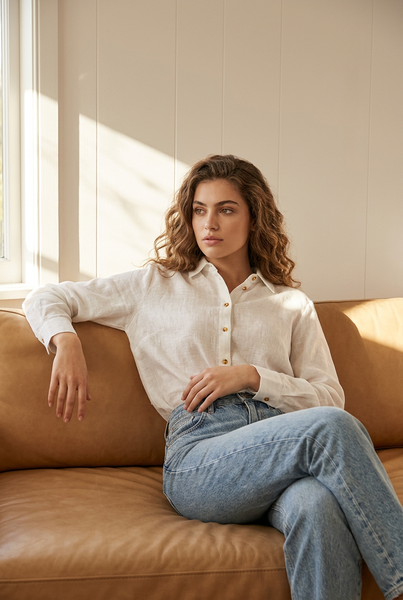 UNIQ Brand New White LINEN Shirt - Size Medium