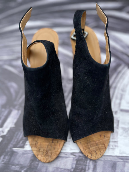 Country Road Genuine Leather Block Cork Peep Toe Heels - Size 8/41