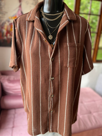 Cotton On Brand New Brown striped thick Shirt - Size Medium