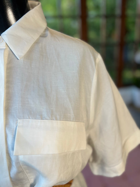 Witchery Brand New Cream Linen/Lyocell Pocket Shirt - Size 10/12