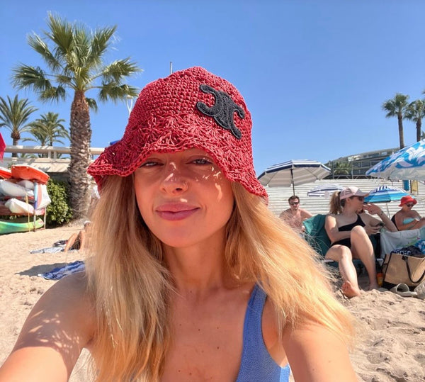 CELINE Triomphe Bucket Hat in Burgundy Raffia (Retail R15000)