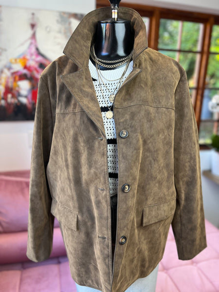 Cotton Brand New Brown Suede Jacket - Size Large/XL