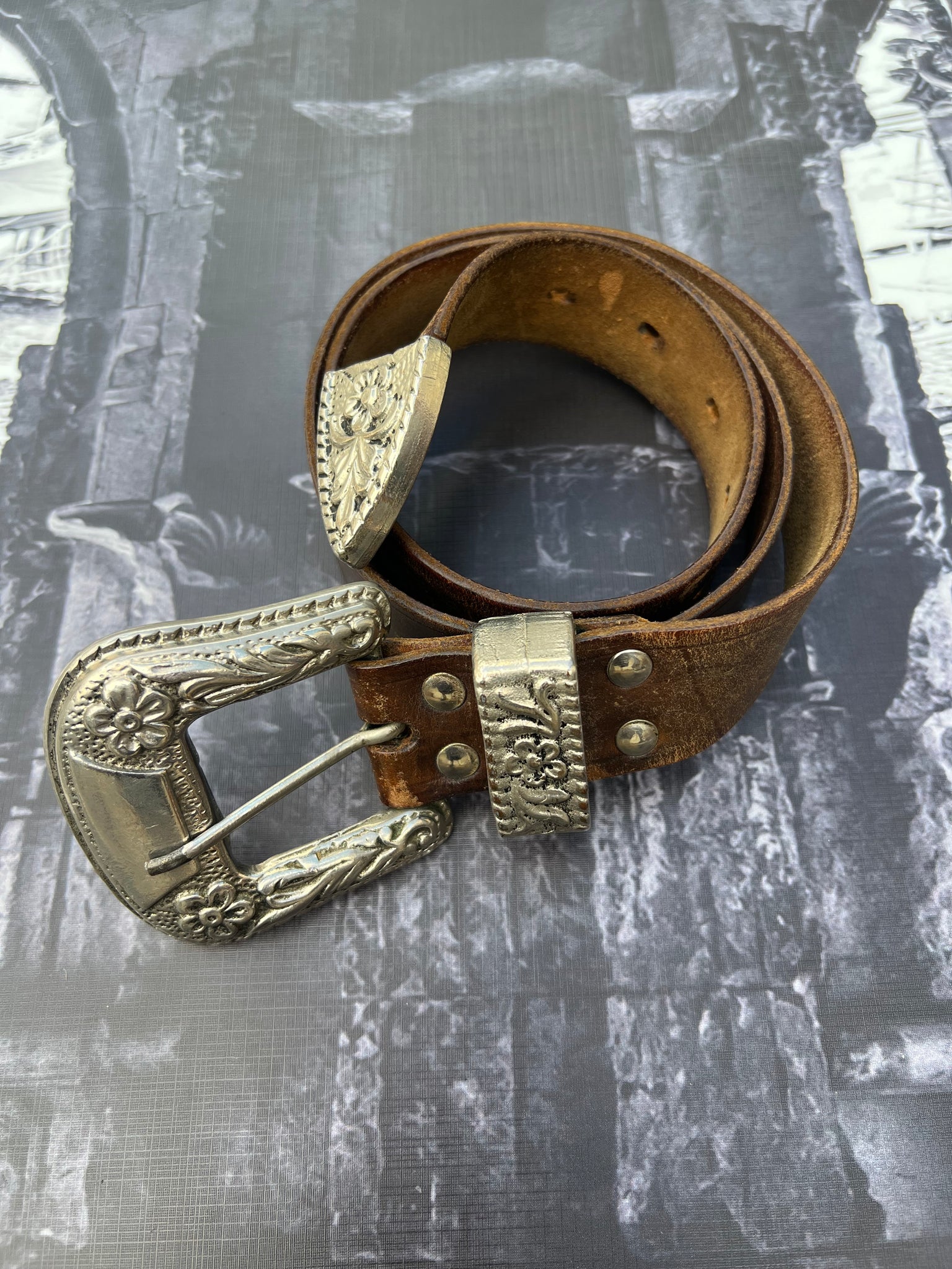 Genuine Leather Vintage Waist belt with Silver Hardware - 102cm