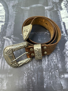 Genuine Leather Vintage Waist belt with Silver Hardware - 102cm