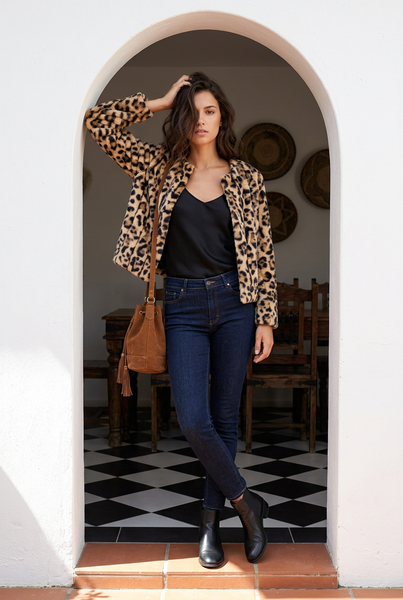 Green Apple Brand New Leopard Faux Fur Jacket - Size Large