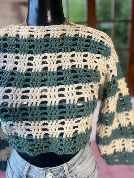 Eden&Marie Green&Cream Crop Top