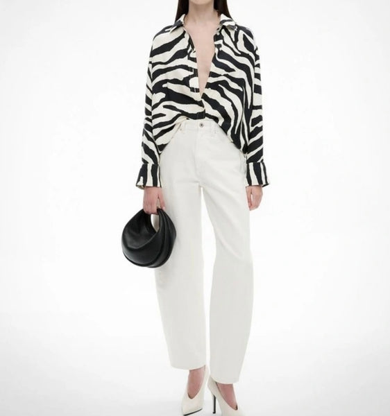 Witchery Brand New Zebra Print Satin Baggy Shirt - Size 10