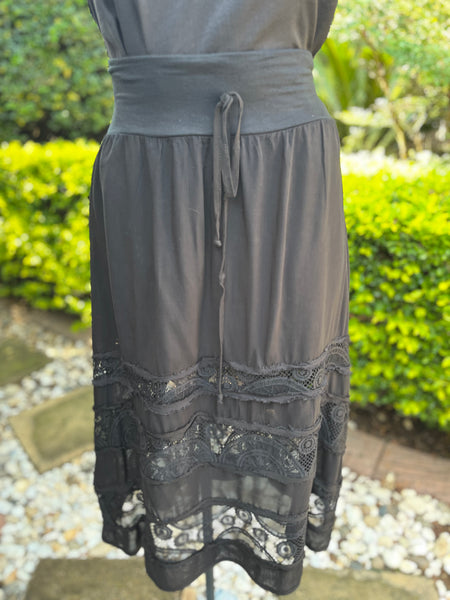 Black High Waist Skirt with Lace Detail - Size Large