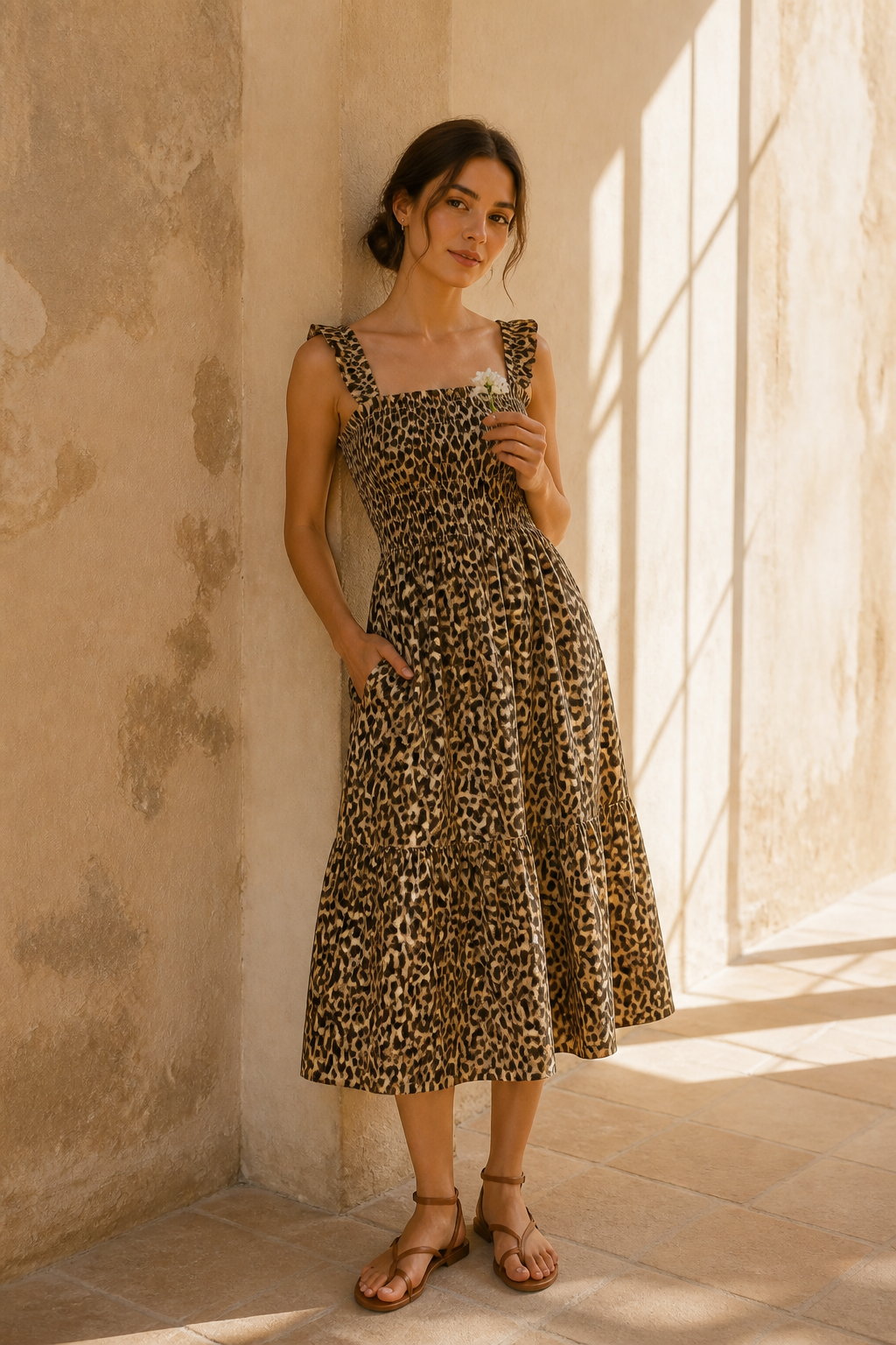 h&m leopard print maxi dress Brand New top shoulder straps Flared Sleeves Size:16½ 36/37 H&M Lace Pleated Maxi