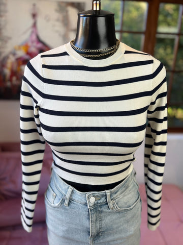 Zara Brand New Striped Cropped Ribbed Jersey - Size Medium