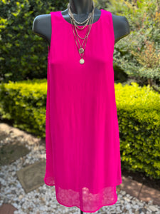 Hot Pink Sleeveless Chiffon Dress - Size Small