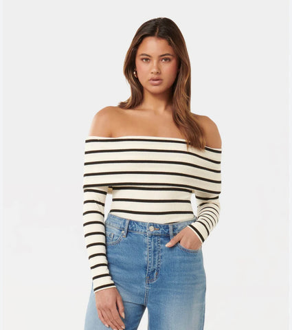 Forever New Brand New Striped Ribbed Long Sleeve Top - Size Medium (Retail R799)