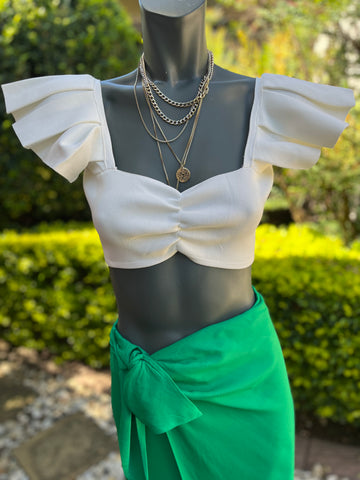 Zara Brand New White Crop Top with shoulder detail - Size Medium