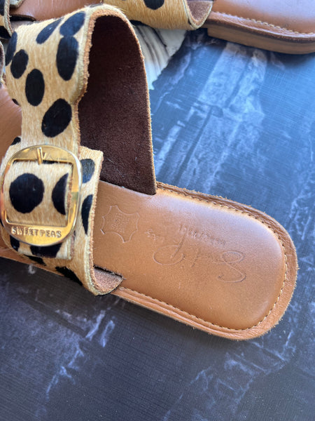 Sweet Peas Genuine Leather Leopard Print Sandals - Size 7
