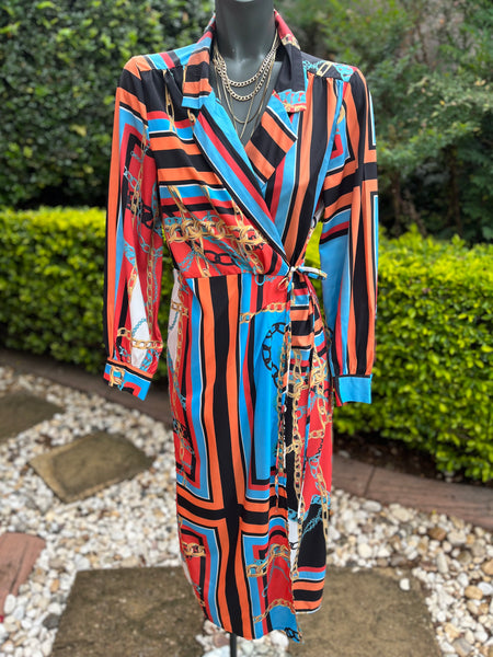 Ladies Multicolour Wrap Dress - Size Small