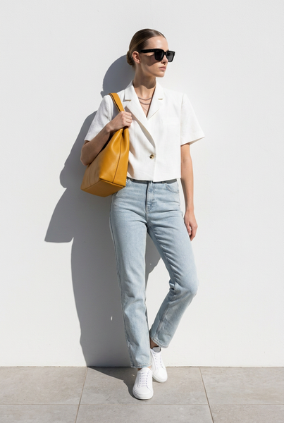 Zara Brand New LINEN Cream Crop Blazer - Size Large