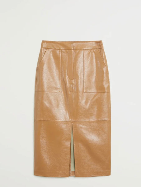 MANGO Brand New Brown Faux Leather Pencil Skirt - EUR 42