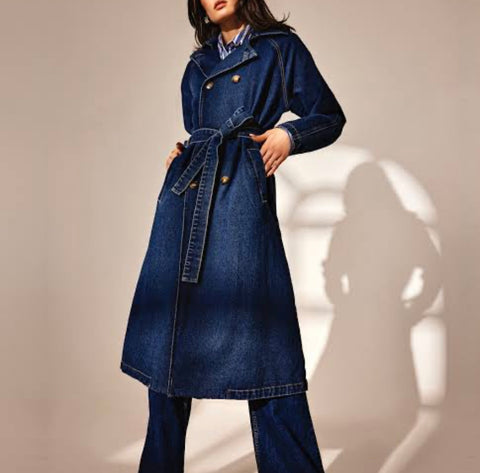 Brand New Denim Trench Double Breast Jacket - Size Medium