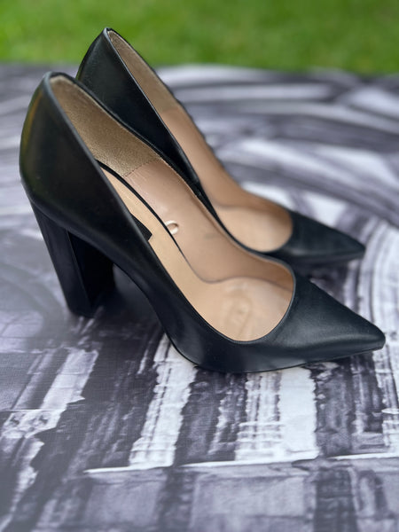 Zara Genuine Leather Block Heels - Size 4/37