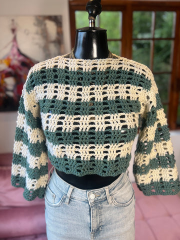 Eden&Marie Green&Cream Crop Top