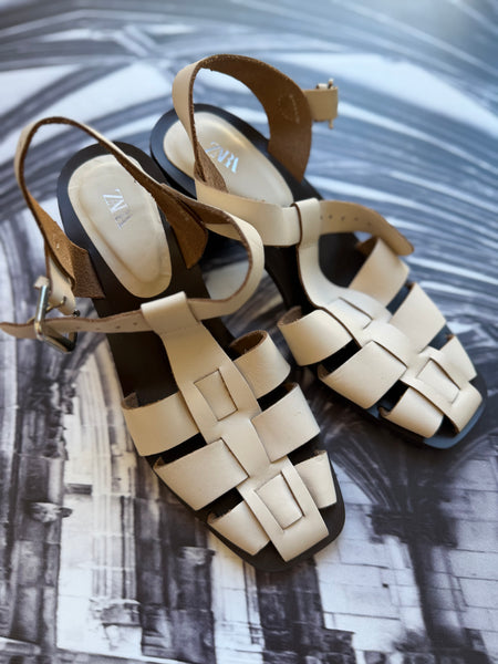 Zara Brand New Cream Fisherman Style Block Heels - Size 4