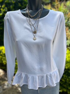 White Cotton Top with frill detail - Size 34