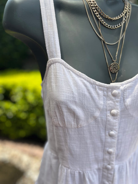 Cotton On White Summer Buttoned Dress - Size Medium