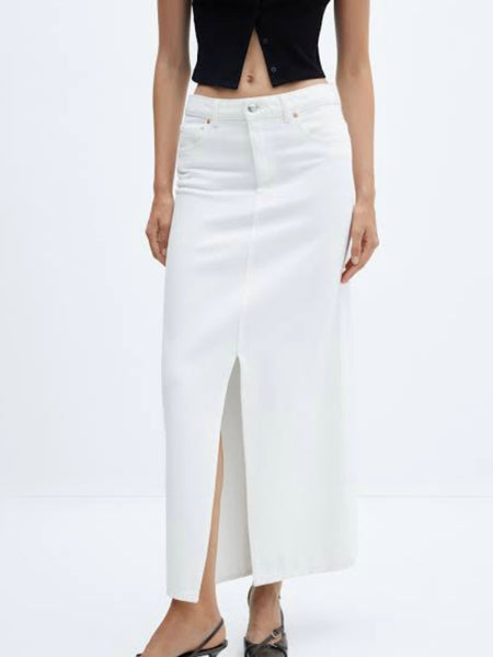MANGO Brand New White Pencil Denim Skirt - Size Medium