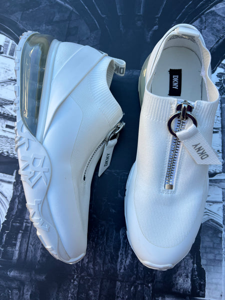DKNY White Sneakers with front zip detail - Size 6.5