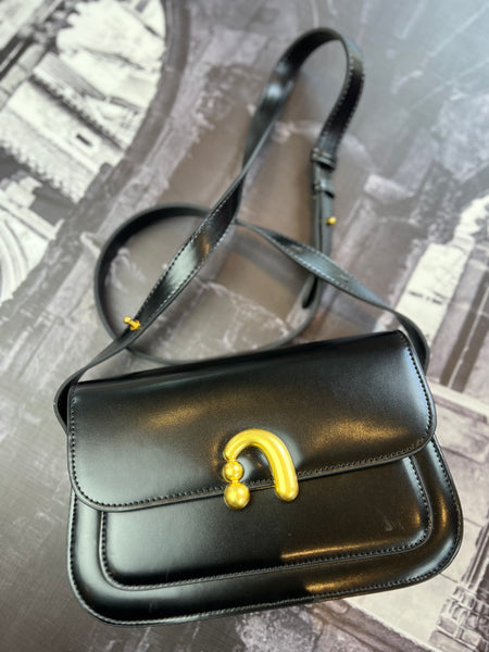 Brand New Black Crossbody Bag with front gold detail