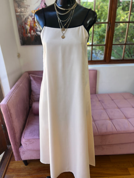 Brand New Cream Maxi dress with POCKETS & Black Trim detail - Medium