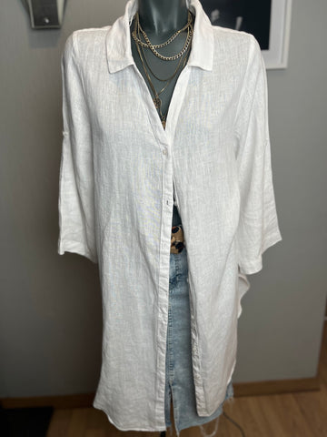 Zara Brand New White Linen Long Length Shirt - Size Medium