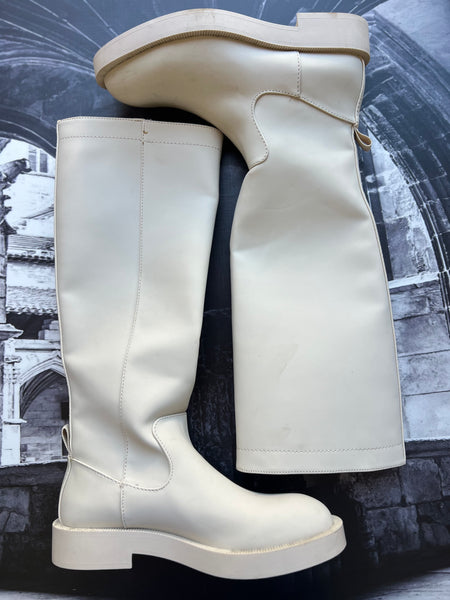 Zara Brand New “Military Style” Cream Boots - Size 4