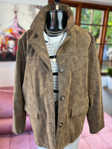 Cotton Brand New Brown Suede Jacket - Size Large/XL