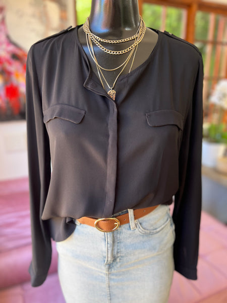 MANGO Black Sheer Shirt - Size Medium