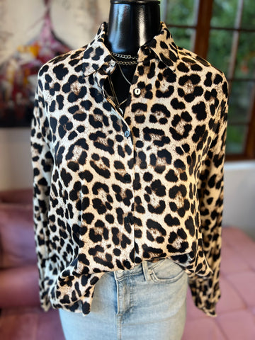 Brand New Leopard Print Satin Shirt - Size M/L