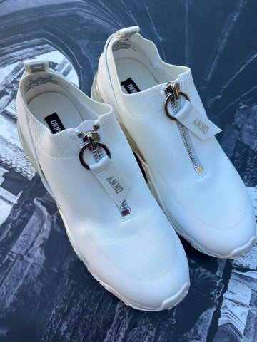 DKNY White Sneakers with front zip detail - Size 6.5