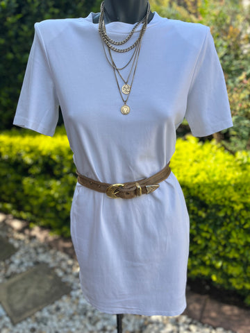 Country Road White T-Shirt Dress with Shoulder Pad Detail - Size XXS (Will fit S/M)