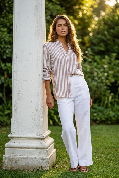 Country Road Brand New Organic Linen Striped Shirt - Size 10