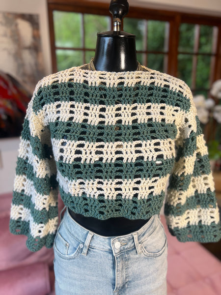 Eden&Marie Green&Cream Crop Top