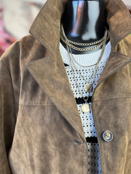 Cotton Brand New Brown Suede Jacket - Size Large/XL