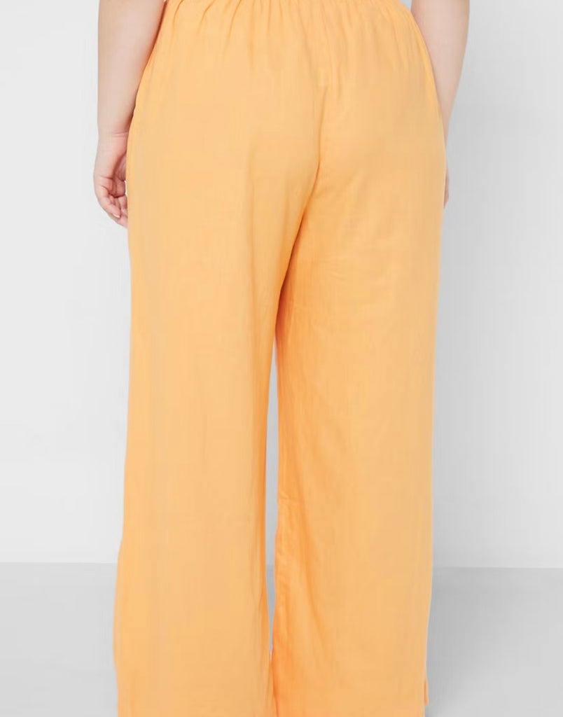 Wide Leg Linen Blend Pants w/ Raw Edge - Brick Orange - Miss Monroe Boutique