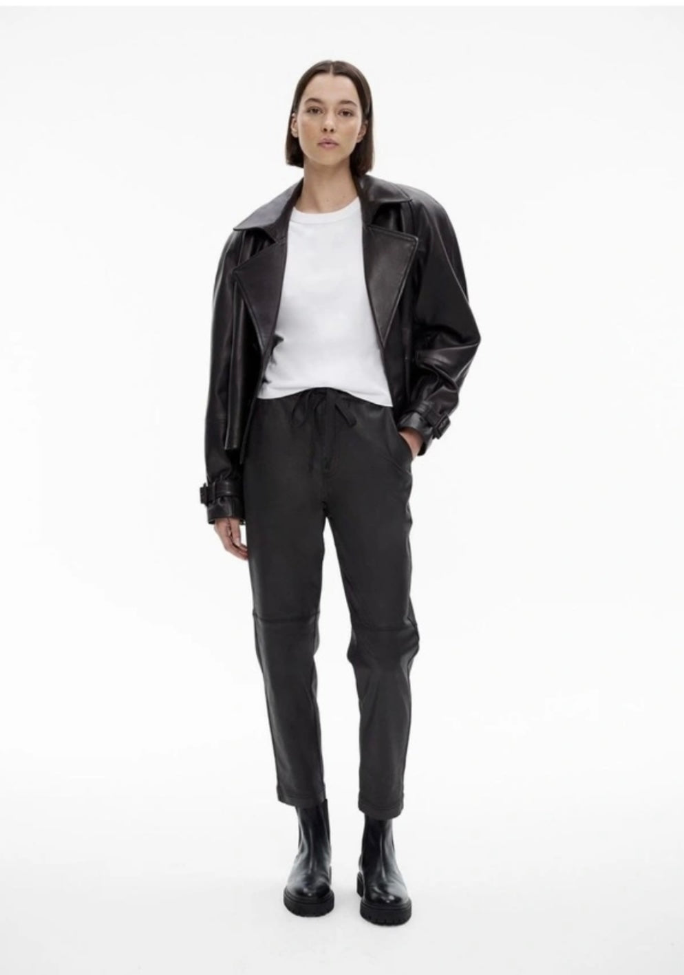 Witchery Black Coated Drawstring Jogger - Size 12