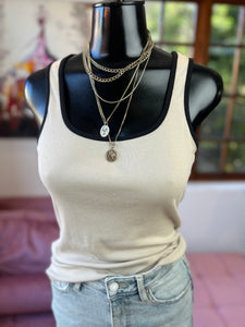 Cotton On Brand New Beige top with black edging detail - Size Large