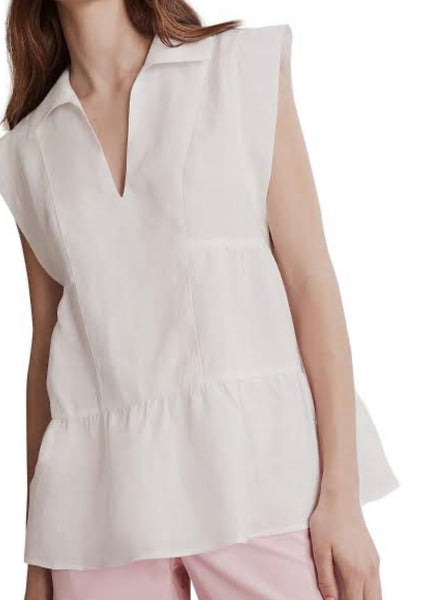Country Road Brand New White Tiered Popover LINEN Shirt (with tags) Size 12