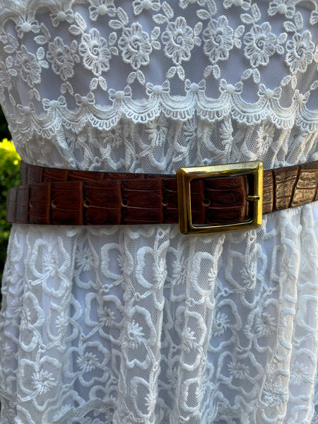 Zara Brown Snakeskin thin Waistbelt with gold buckle - 100cm