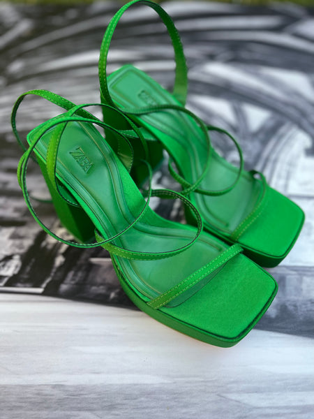 Zara Brand New Green Platform Sandals - Size 4/37