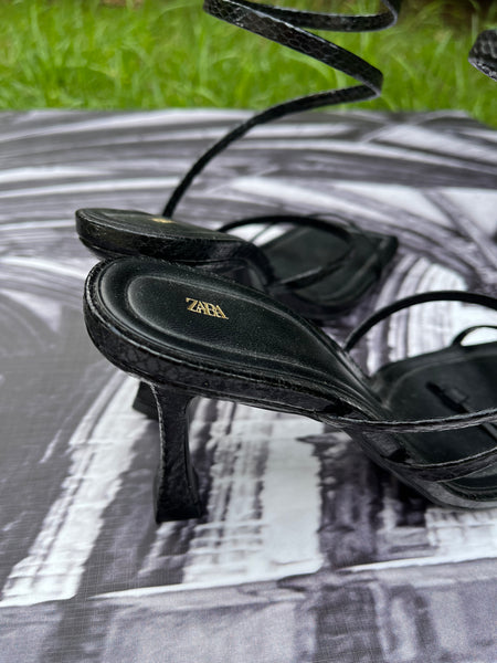 Zara Brand New Strappy Heels with Ankle Wrap Detail - Size 4/37